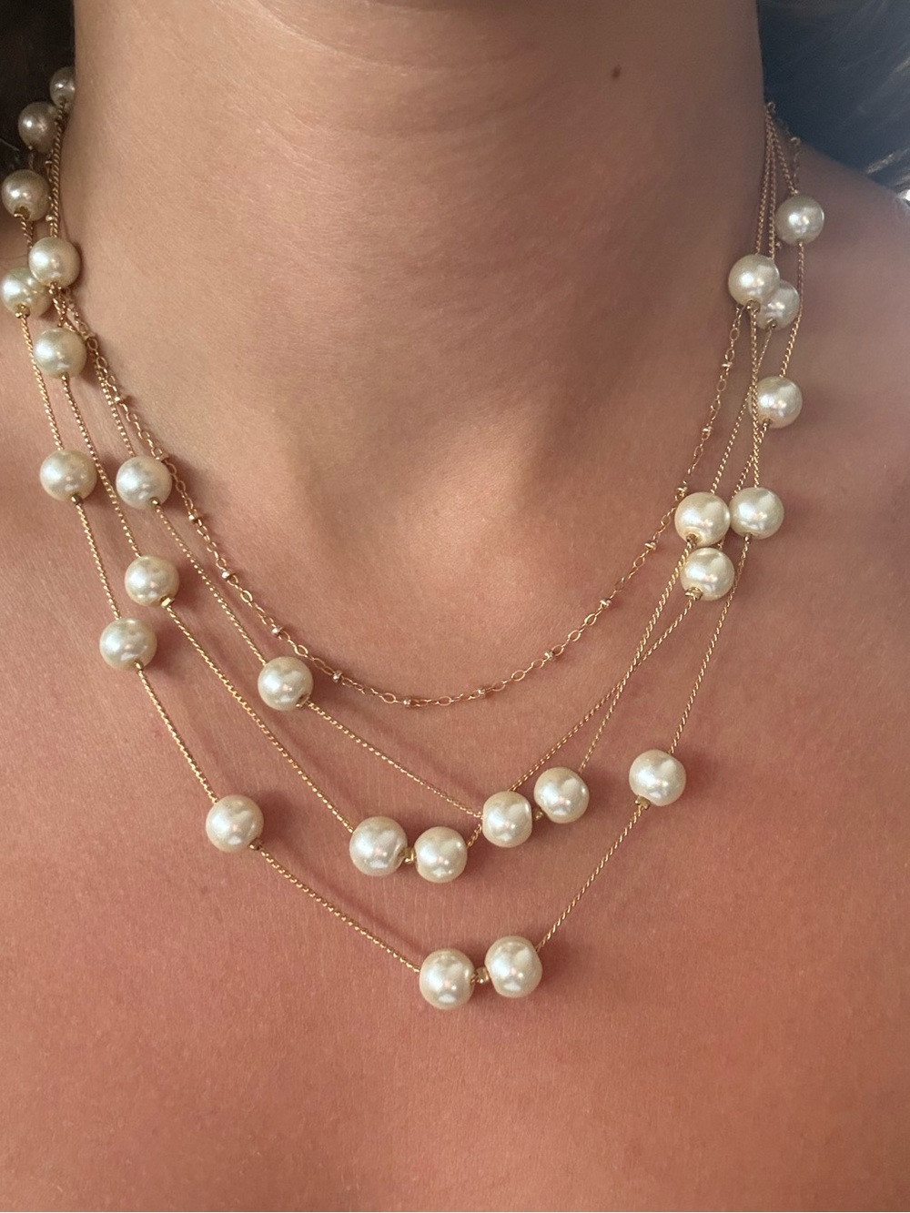 Multi-Strand Gold Pearl Necklace and Bracelet - Elegant Layered Women’s Jewelry